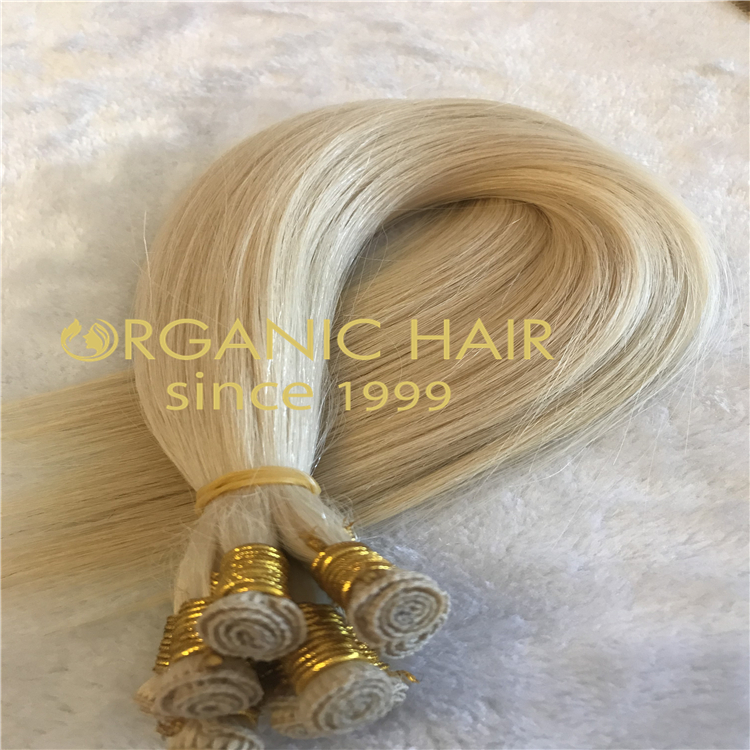 Full cuticle hair extensions:blonde hand tied weft H54